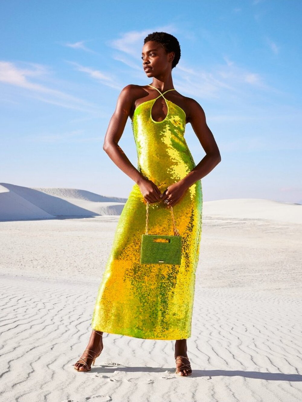 NWT Cult Gaia Lily Sequin Maxi Dress Sz L In Acid Fern Green
